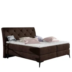 Wohnen Chesterfield Polsterbett in Dunkelbraun Velours - Partiona