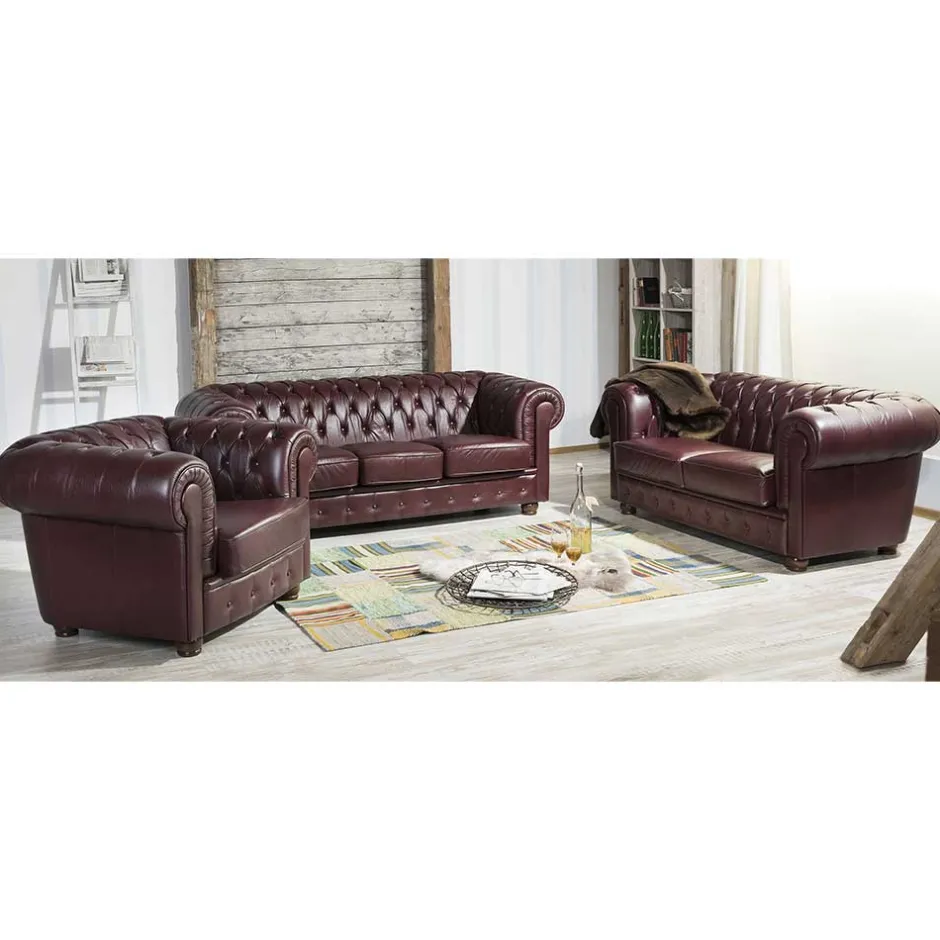 Chesterfield Polstergarnitur aus Leder - Geoloro (dreiteilig)^Wohnen New