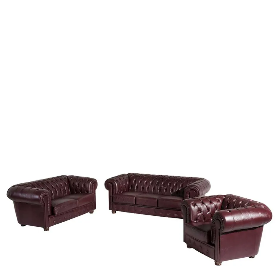 Chesterfield Polstergarnitur aus Leder - Geoloro (dreiteilig)^Wohnen New