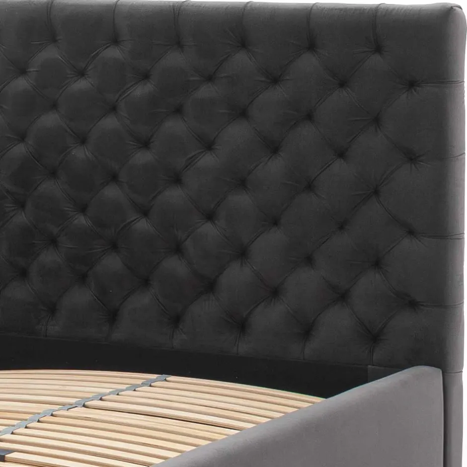 Chesterfield Samtbett in Anthrazit - Satos^Wohnen Outlet