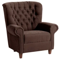 Chesterfield Sessel aus braunem Velours - Potriwa^Wohnen Discount