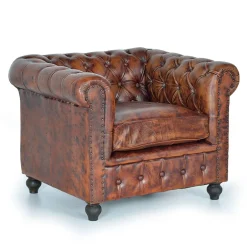Chesterfield Sessel in Braun Lederbezug - Pavias^Wohnen New