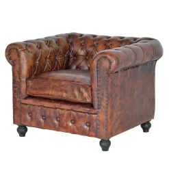 Chesterfield Sessel in Braun Lederbezug - Pavias^Wohnen New