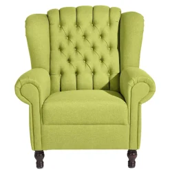 Chesterfield Sessel in Gelbgrün und Nussbaum - Prenza^Wohnen New