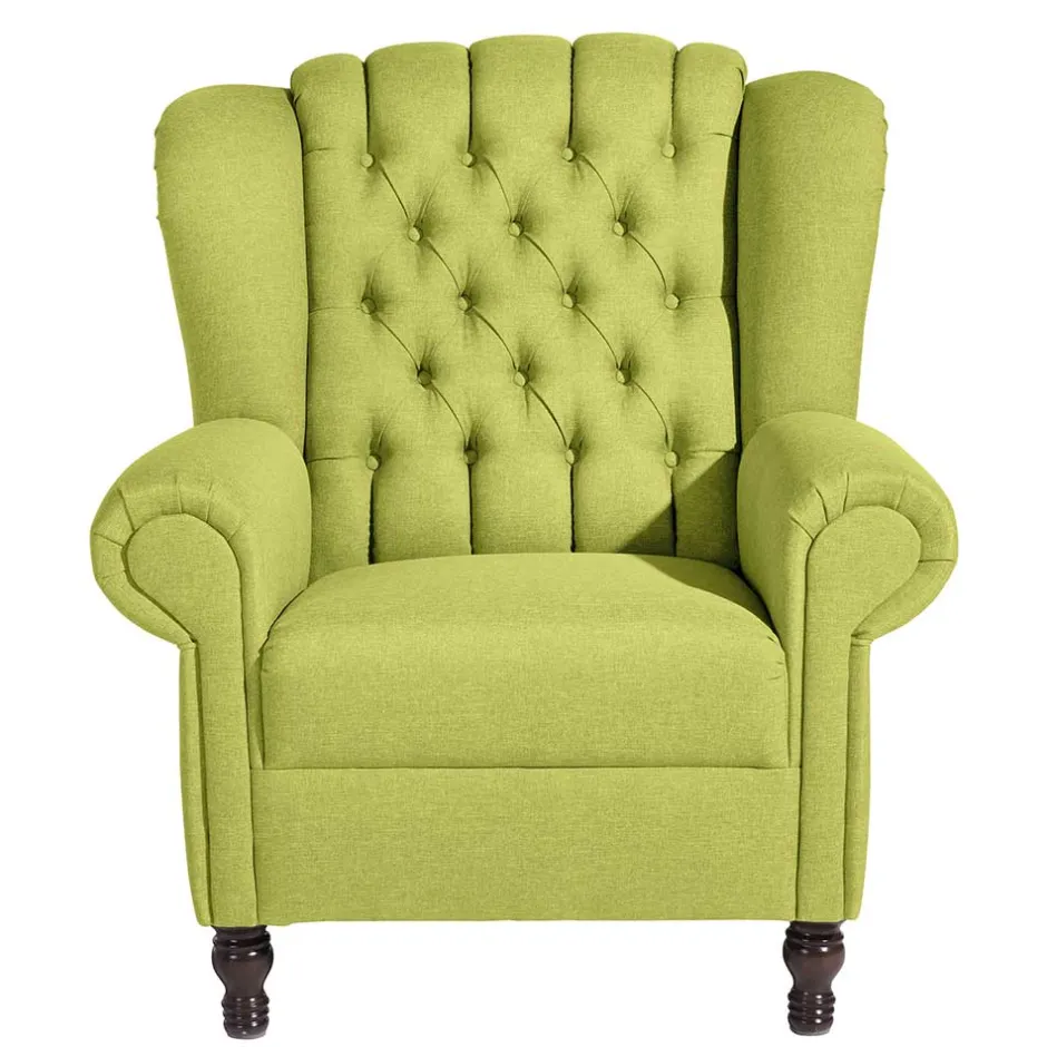 Chesterfield Sessel in Gelbgrün und Nussbaum - Prenza^Wohnen New