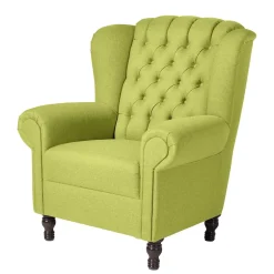 Chesterfield Sessel in Gelbgrün und Nussbaum - Prenza^Wohnen New