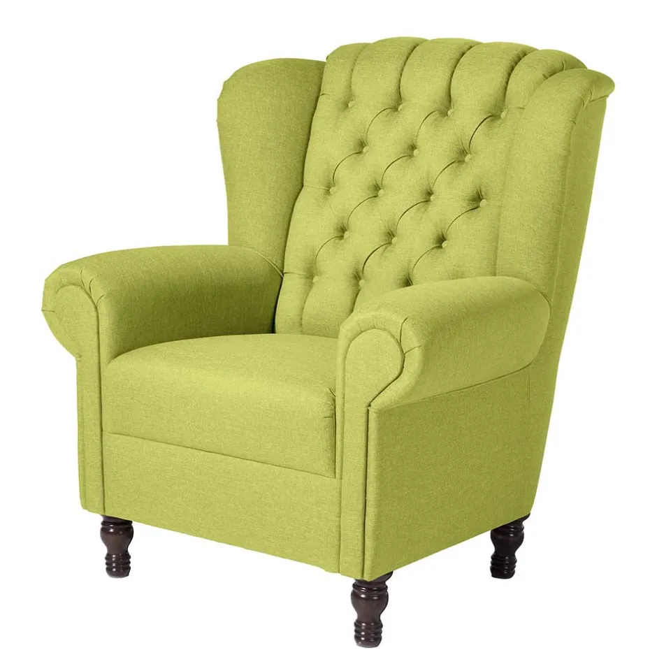 Chesterfield Sessel in Gelbgrün und Nussbaum - Prenza^Wohnen New