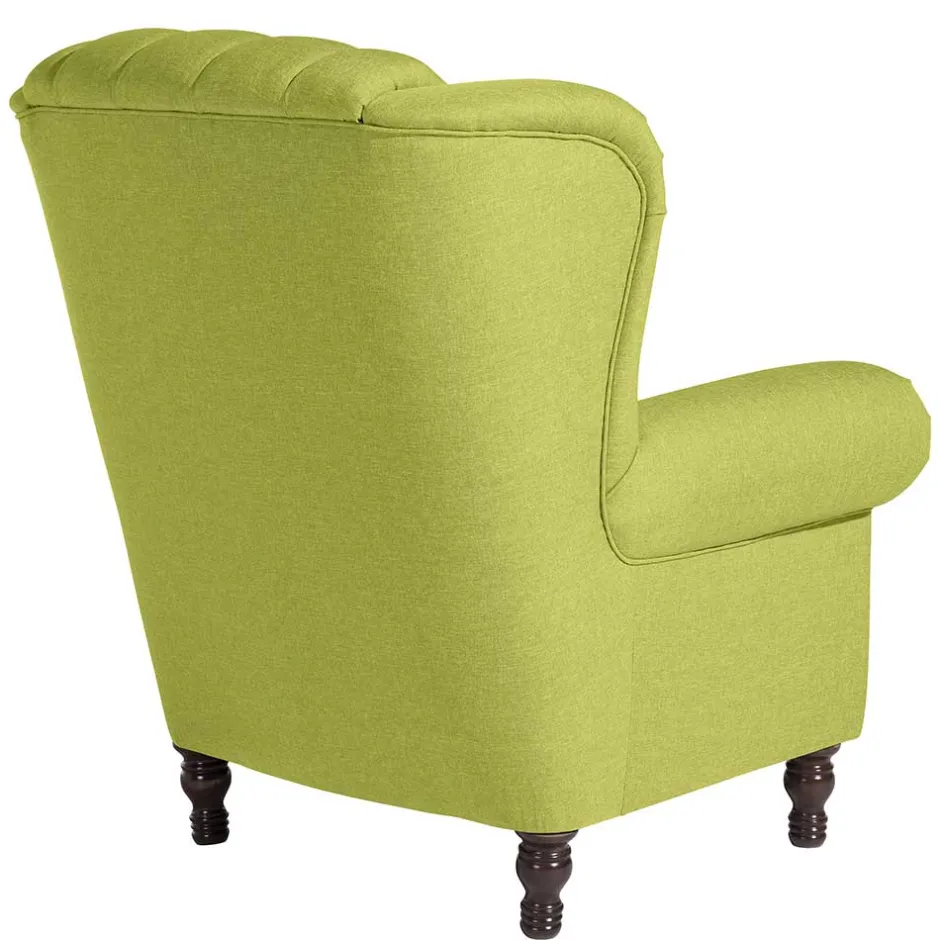 Chesterfield Sessel in Gelbgrün und Nussbaum - Prenza^Wohnen New