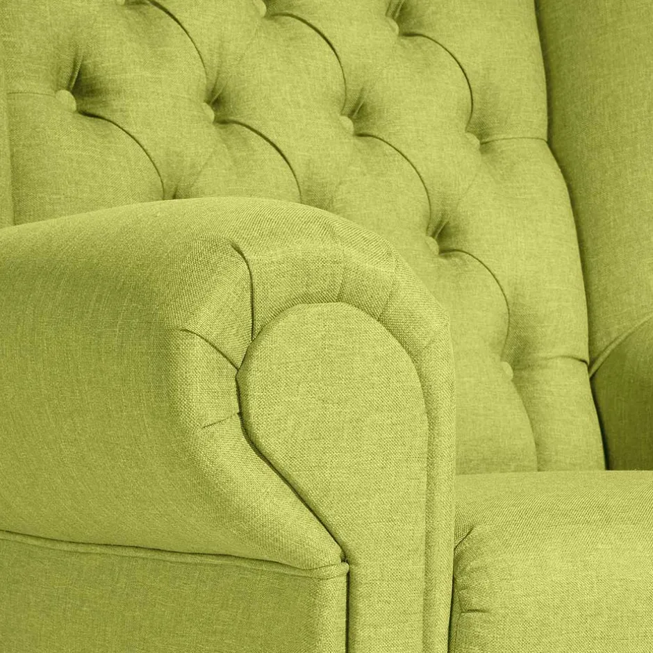 Chesterfield Sessel in Gelbgrün und Nussbaum - Prenza^Wohnen New