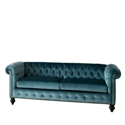 Wohnen Chesterfield Sofa aus Samt in Petrol - Maduera