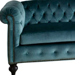 Wohnen Chesterfield Sofa aus Samt in Petrol - Maduera