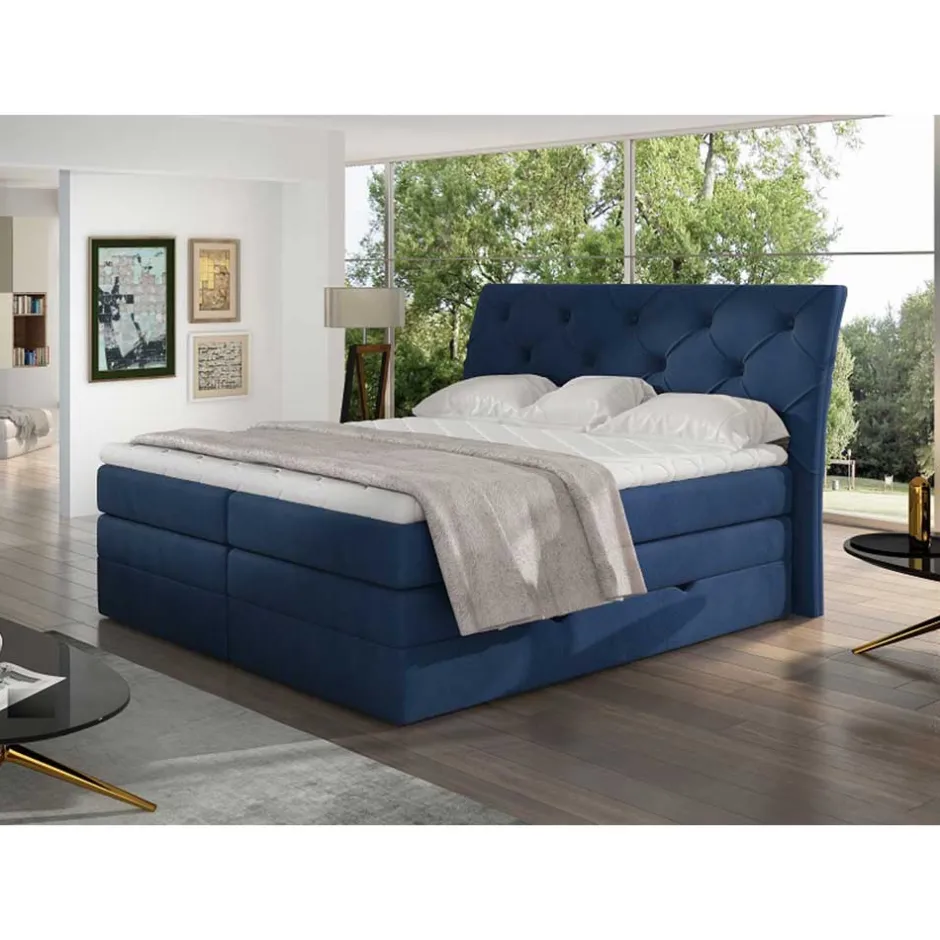 Chesterfield Stauraum-Boxspringbett in Blau - Hillo^Wohnen New