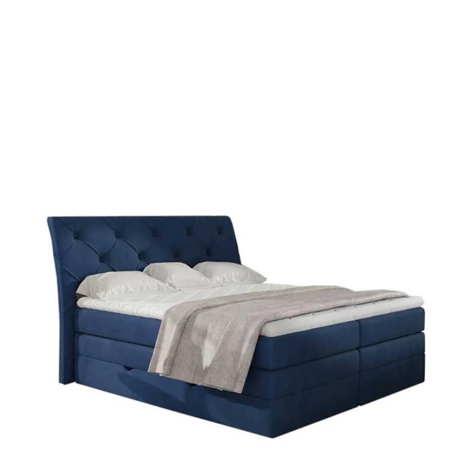 Chesterfield Stauraum-Boxspringbett in Blau - Hillo^Wohnen New
