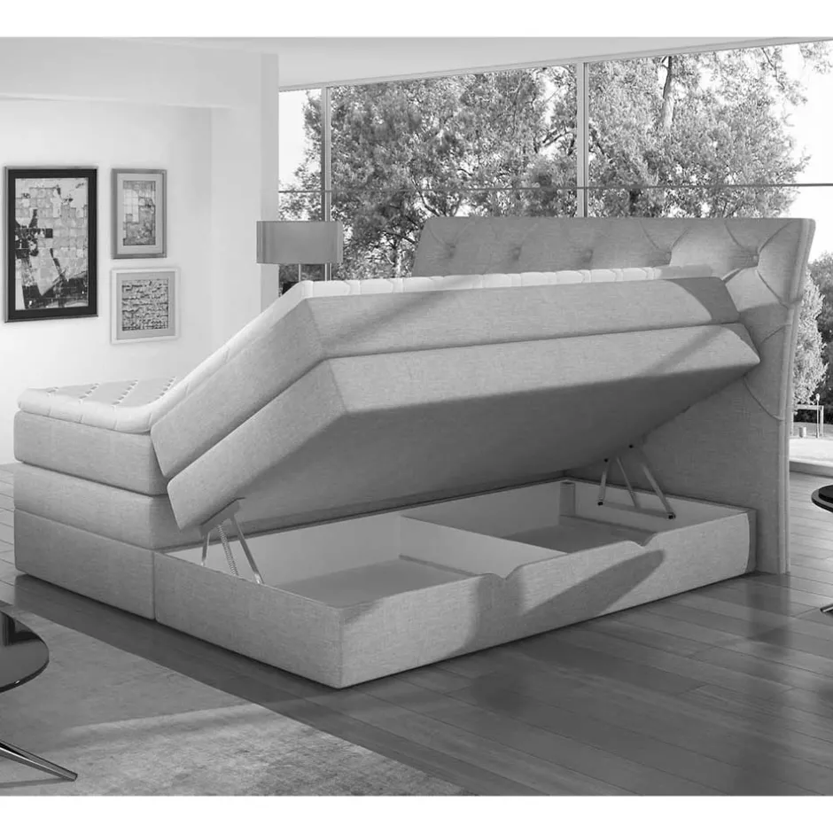 Wohnen Chesterfield Stoff-Boxspringbett in Dunkelgrau - Cleva