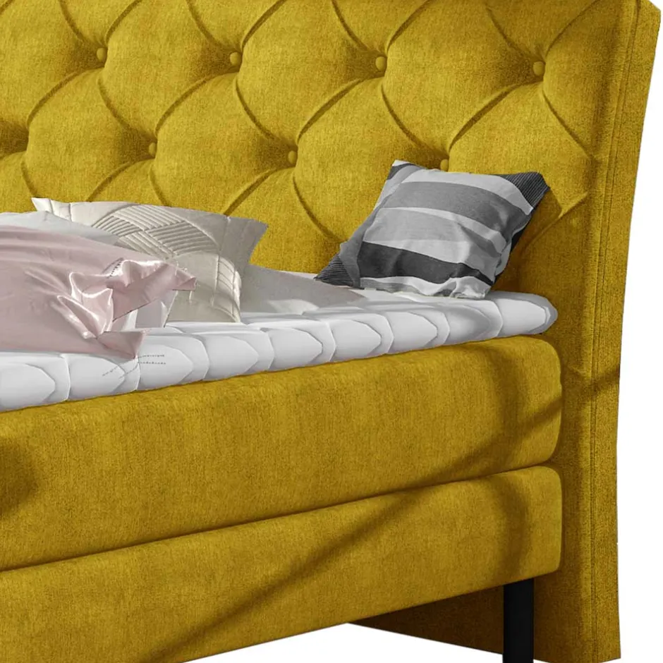 Chesterfieldbett in Currygelb Stoff - Friscura^Wohnen