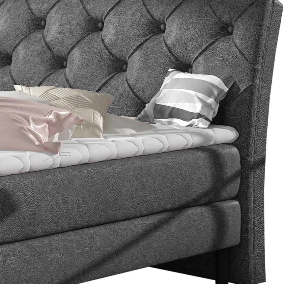 Chesterfield-Bett in Dunkelgrau Vintage Optik Stoff - Zytamos^Wohnen Discount