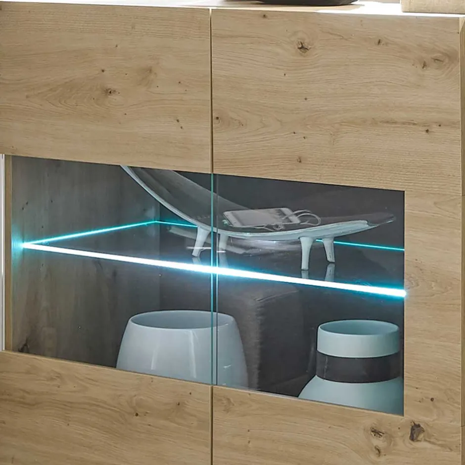 Wohnen 138cm breite Kommode mit Glaseinsatz - Lairian