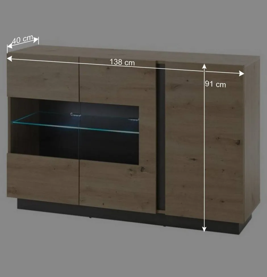 Wohnen 138cm breite Kommode mit Glaseinsatz - Lairian
