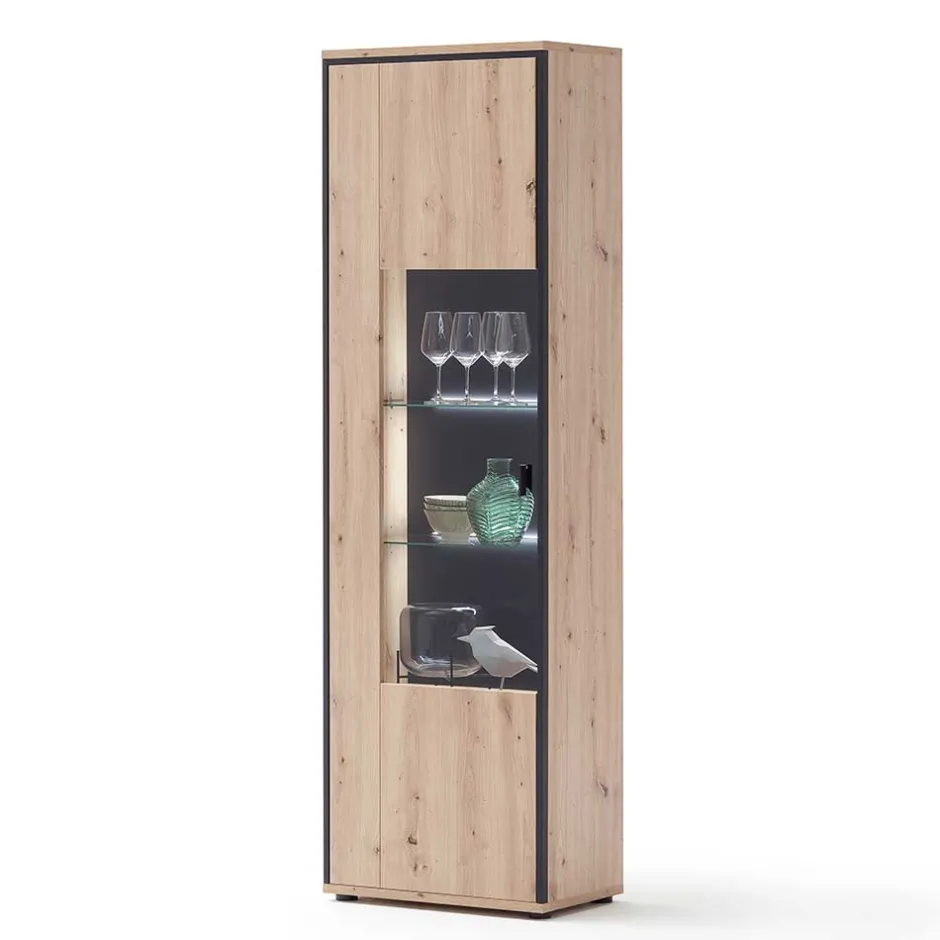 63cm breite Standvitrine in Eiche Holz Dekor - Nikdus^Wohnen Hot