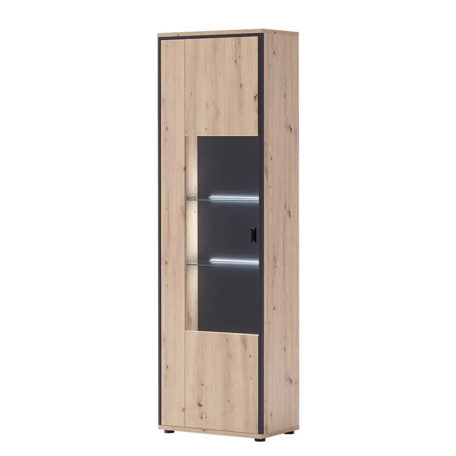 63cm breite Standvitrine in Eiche Holz Dekor - Nikdus^Wohnen Hot