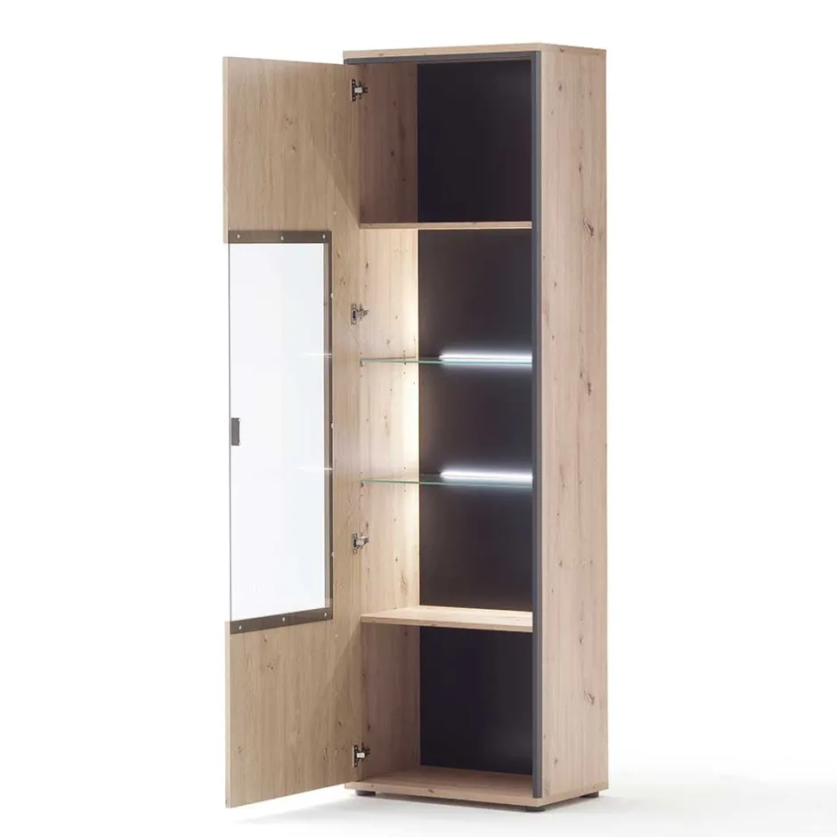 63cm breite Standvitrine in Eiche Holz Dekor - Nikdus^Wohnen Hot