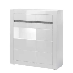 100cm breite Vitrine in Weiß Hochglanz Mextra mit Beton Dekor abgesetzt^Wohnen New