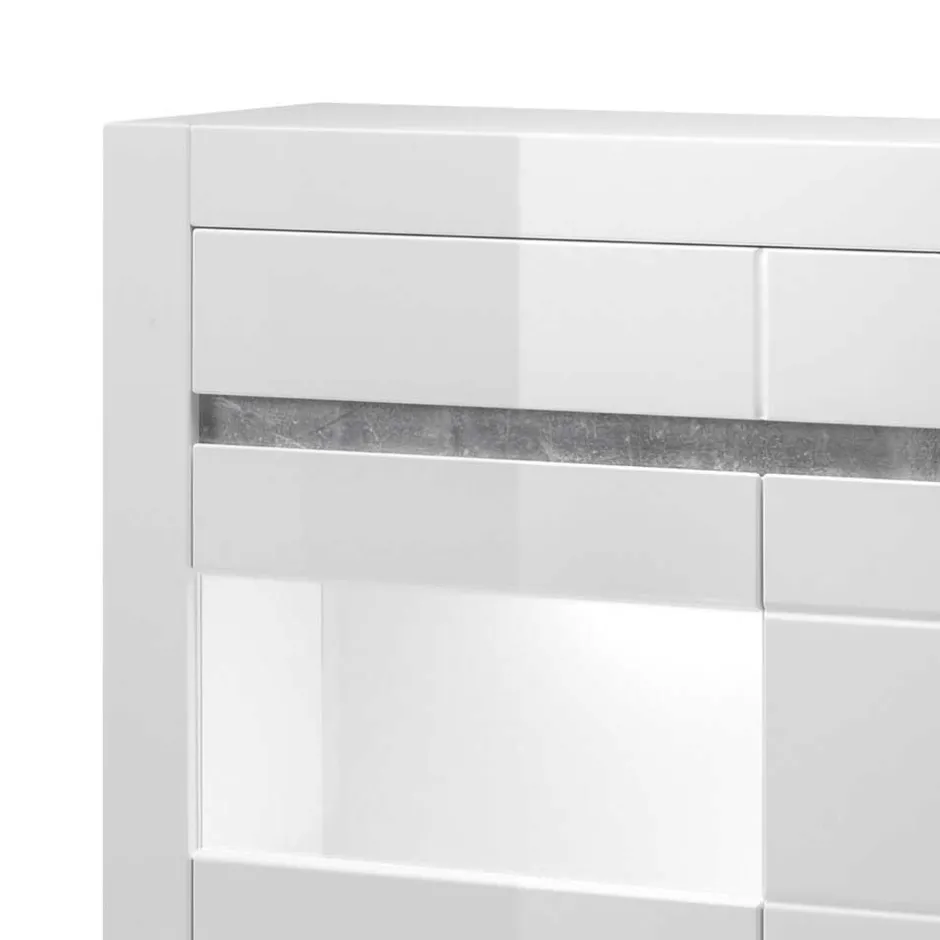 100cm breite Vitrine in Weiß Hochglanz Mextra mit Beton Dekor abgesetzt^Wohnen New