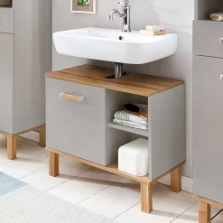 Wohnen 65cm breiter Waschbeckenunterschrank in Platingrau - Nienzo