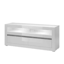 150cm breites TV Board in Hochglanz Weiß Mextra mit Beton Dekor^Wohnen