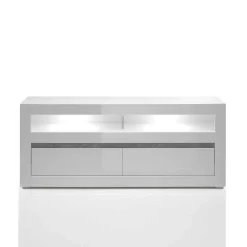 150cm breites TV Board in Hochglanz Weiß Mextra mit Beton Dekor^Wohnen