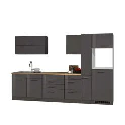 320cm Hochglanz Küche in Grau - Bozenia II (achtteilig)^Wohnen Online