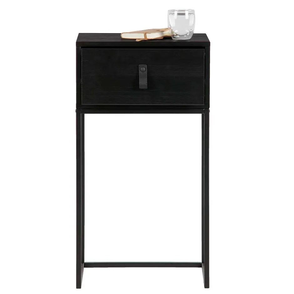 Wohnen 74cm hohe Nachtkonsole in Schwarz lackiert - Fronco