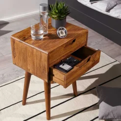 Wohnen 66cm hohe Retro Nachtkommode aus Holz - Verlago