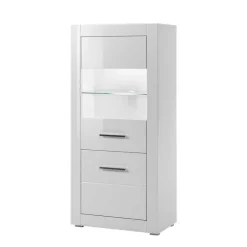 142cm hohe Vitrine in Hochglanz Weiß Yulis 2-türig mit Glaseinsatz^Wohnen Hot