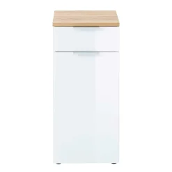 Wohnen 86cm hoher Bad Schrank in Weiß & Eiche - Etosia I