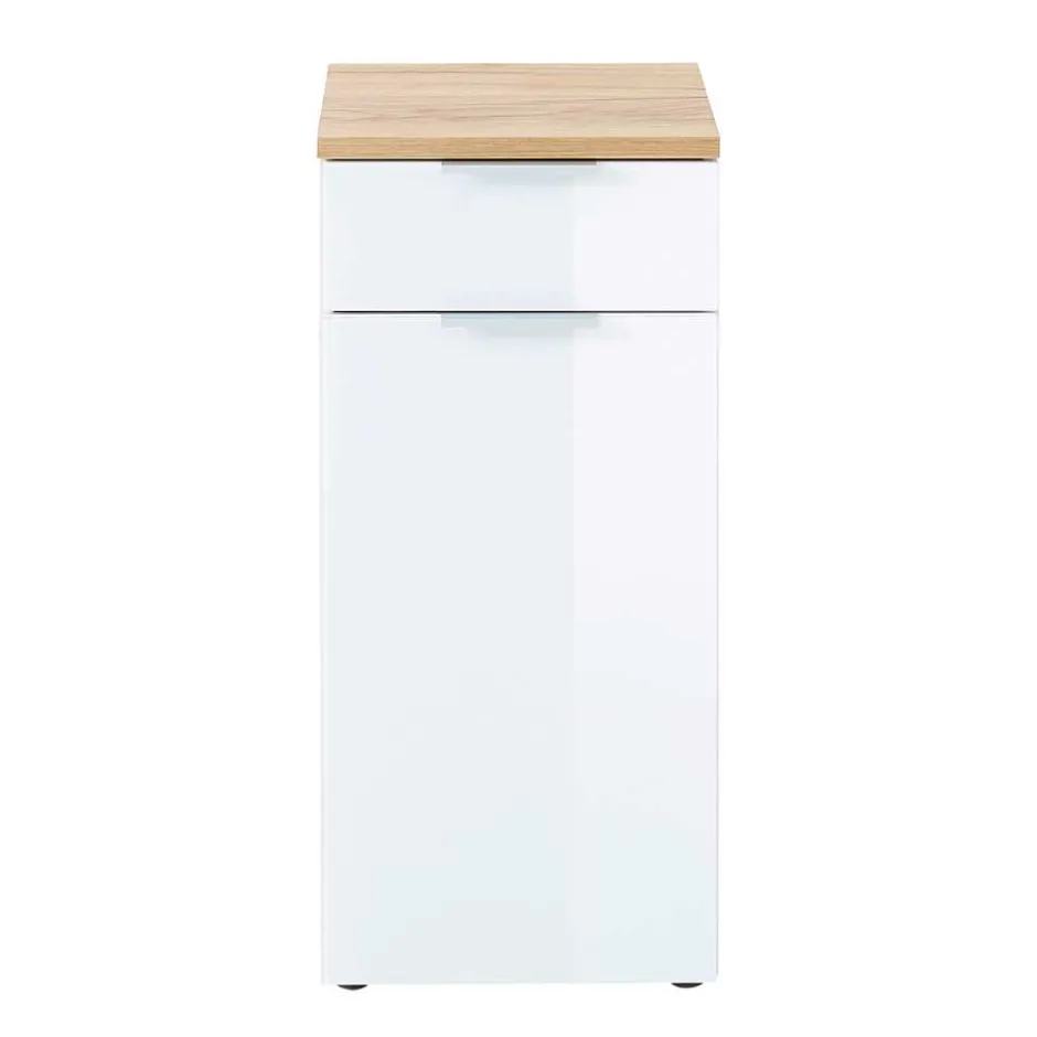 Wohnen 86cm hoher Bad Schrank in Weiß & Eiche - Etosia I