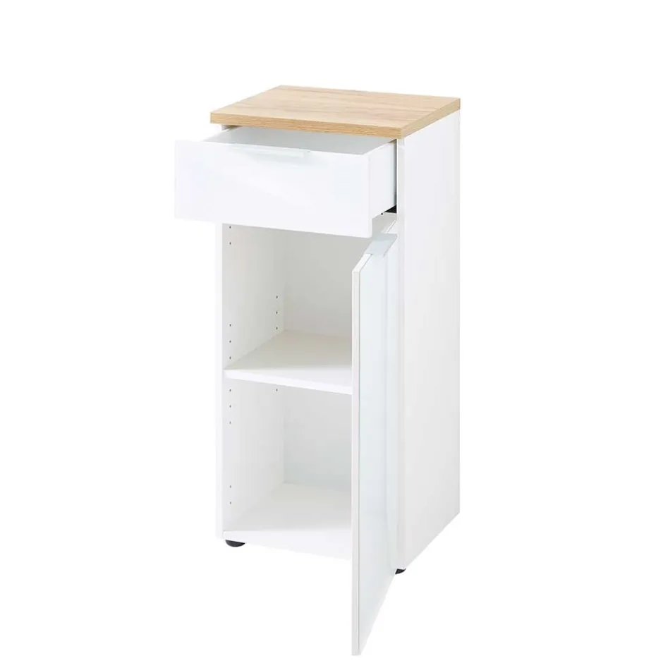 Wohnen 86cm hoher Bad Schrank in Weiß & Eiche - Etosia I