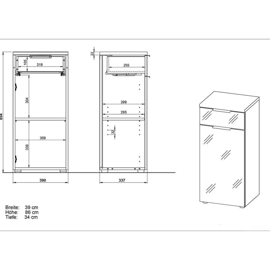 Wohnen 86cm hoher Bad Schrank in Weiß & Eiche - Etosia I