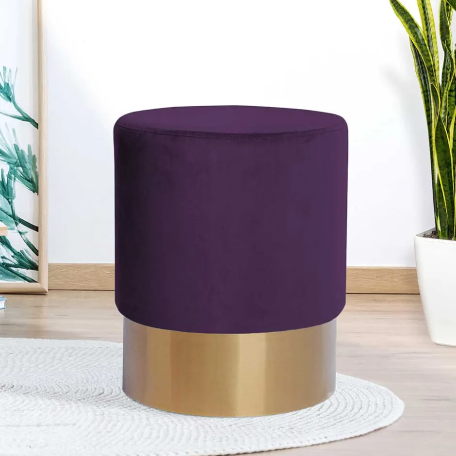 42cm hoher Rundhocker mit Samt in Violett - Elvadia^Wohnen
