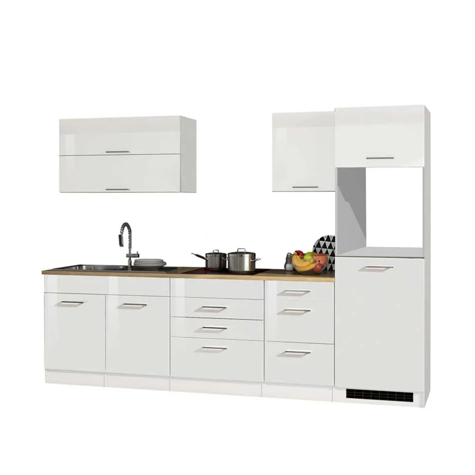 290cm Küche in Weiß Hochglanz - Cuneo IV (siebenteilig)^Wohnen