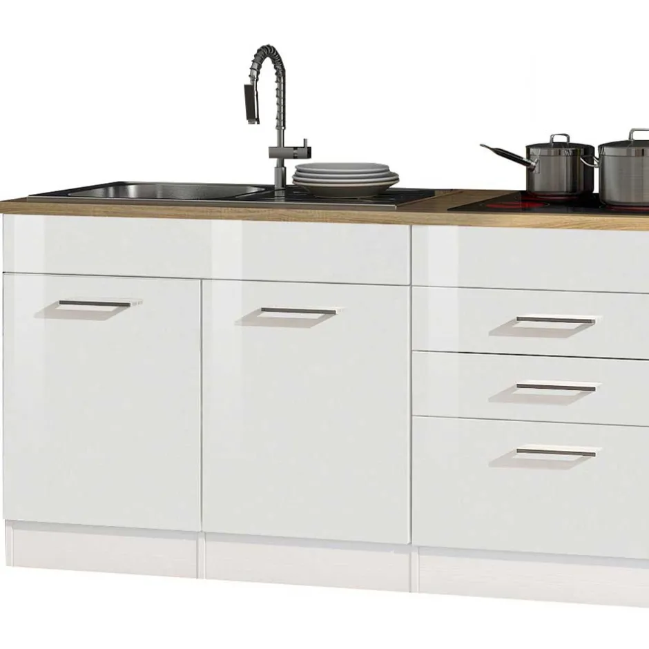 290cm Küche in Weiß Hochglanz - Cuneo IV (siebenteilig)^Wohnen