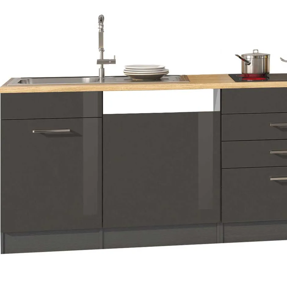 360cm Küchenzeile Leerblock in Grau - Bozenia (achtteilig)^Wohnen