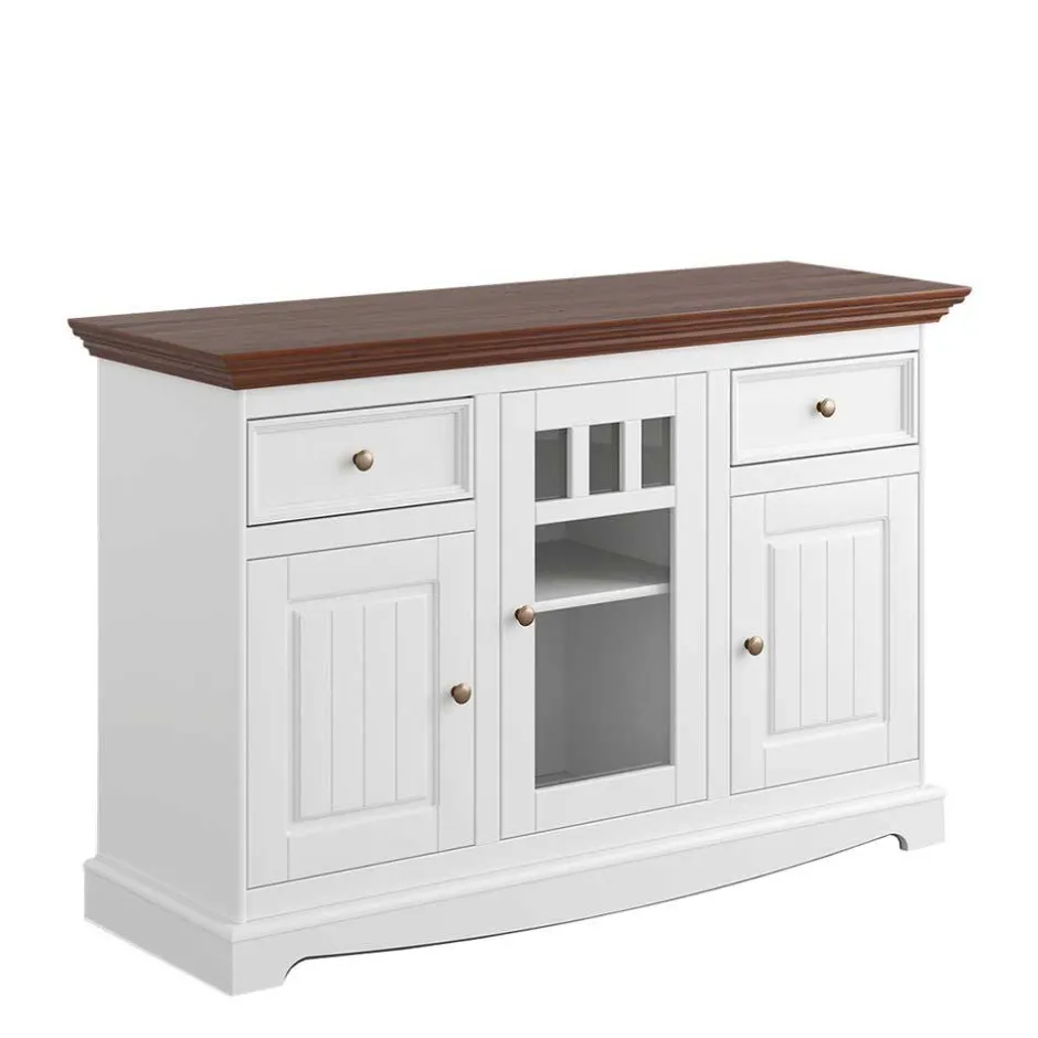 Wohnen 130cm Landhauskommode mit Glaseinsatz - Manipur