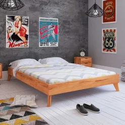 Wohnen 190cm langes Kernbuche Bett ohne Kopfteil - Junola I