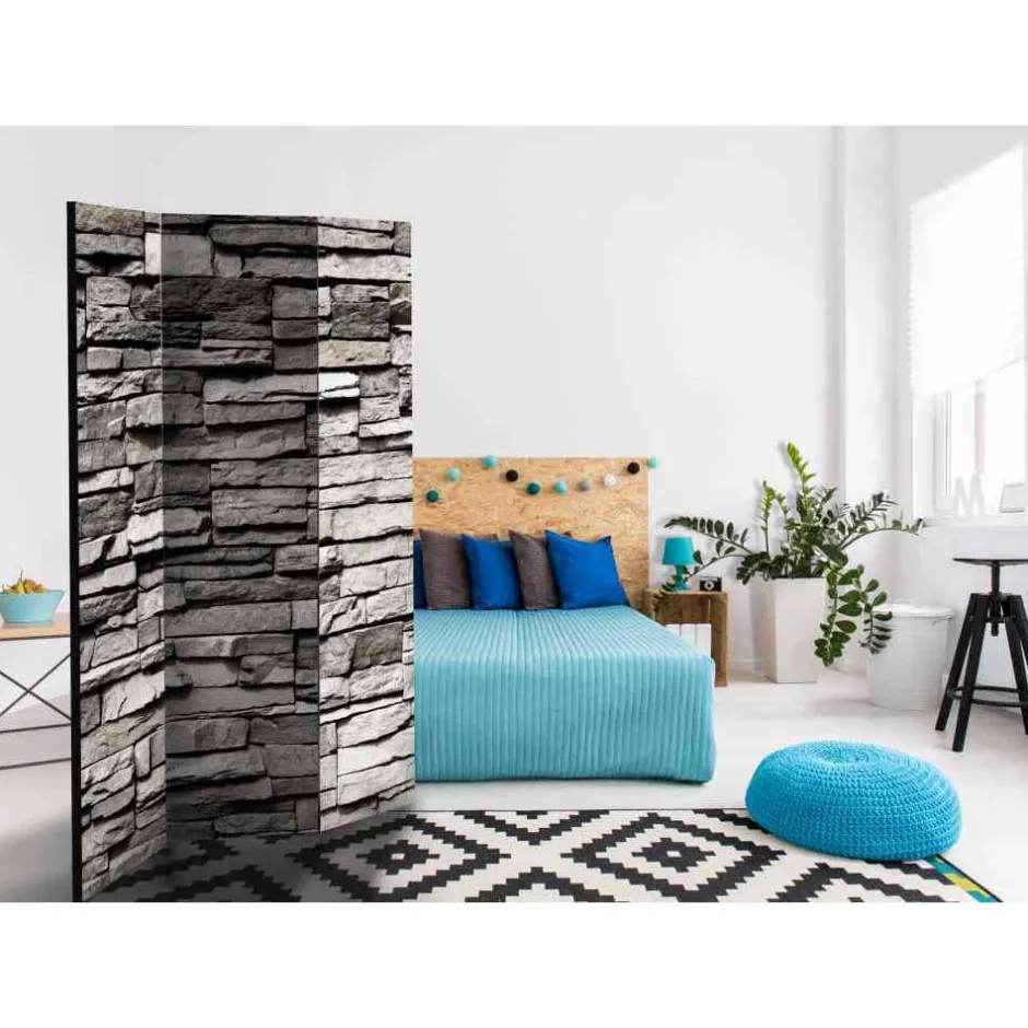 135cm Paravent Steinwand in Grau - Rambano^Wohnen Sale