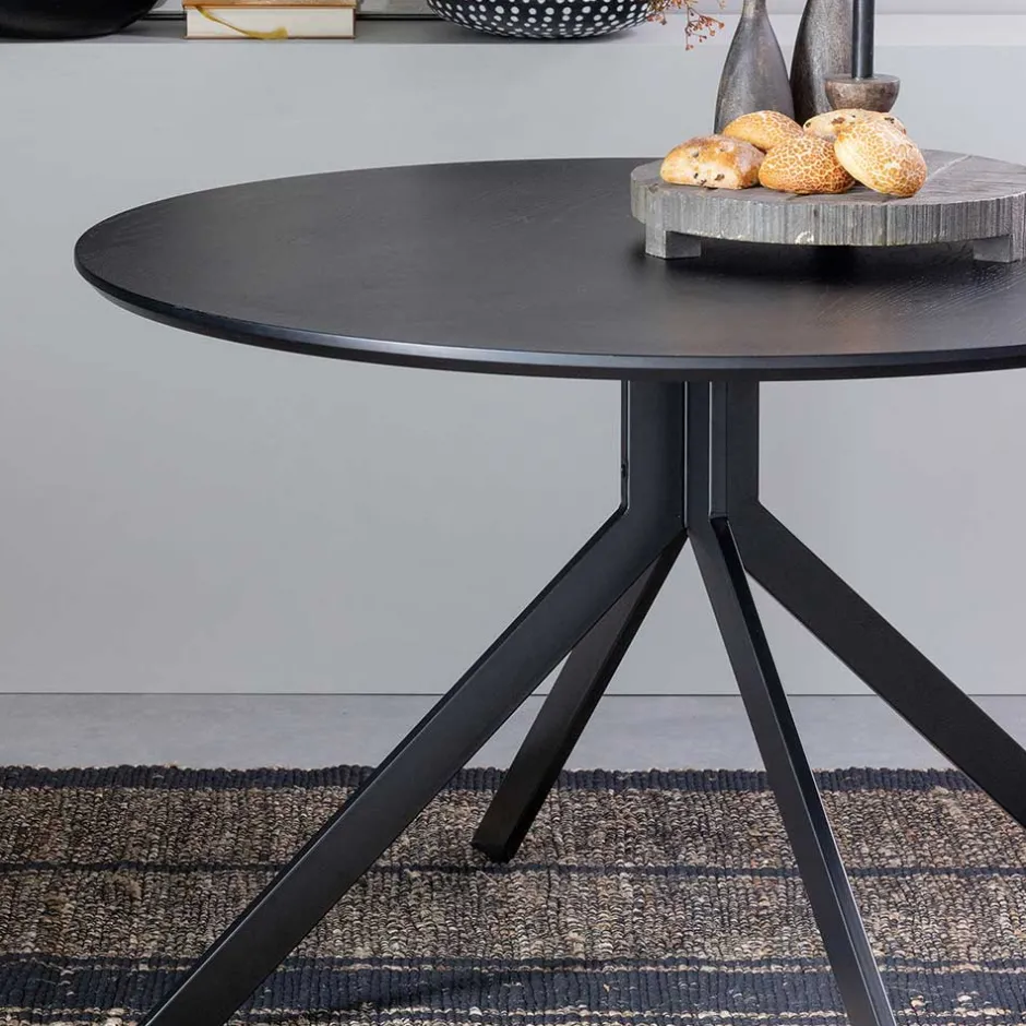 Wohnen 120cm runder Küchentisch in Schwarz - Alberus