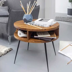 Wohnen 60cm runder Wohnzimmer Beistelltisch aus Sheesham - Pastilla