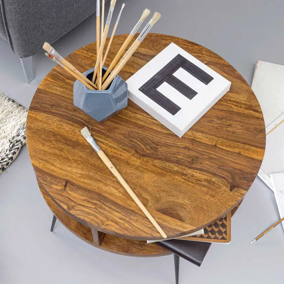 Wohnen 60cm runder Wohnzimmer Beistelltisch aus Sheesham - Pastilla