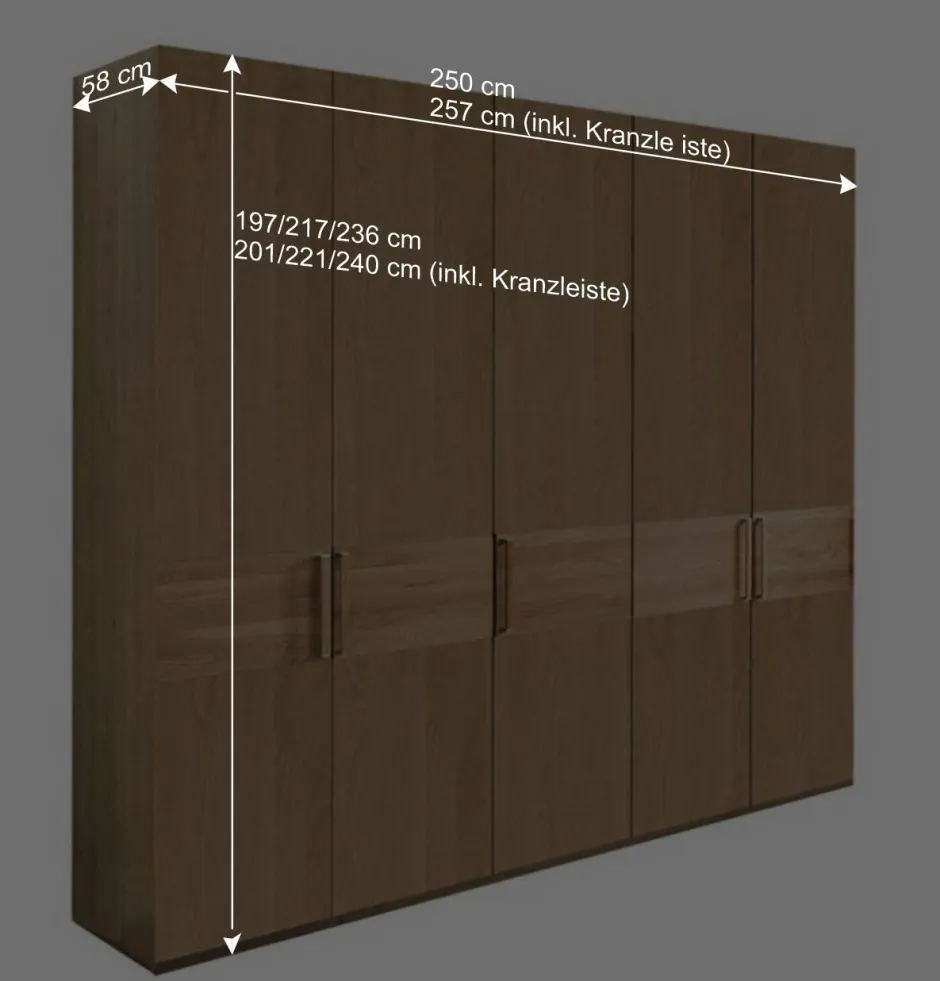 Wohnen 250cm Schlafzimmer Kleiderschrank mit 5 Türen - Emdsiva