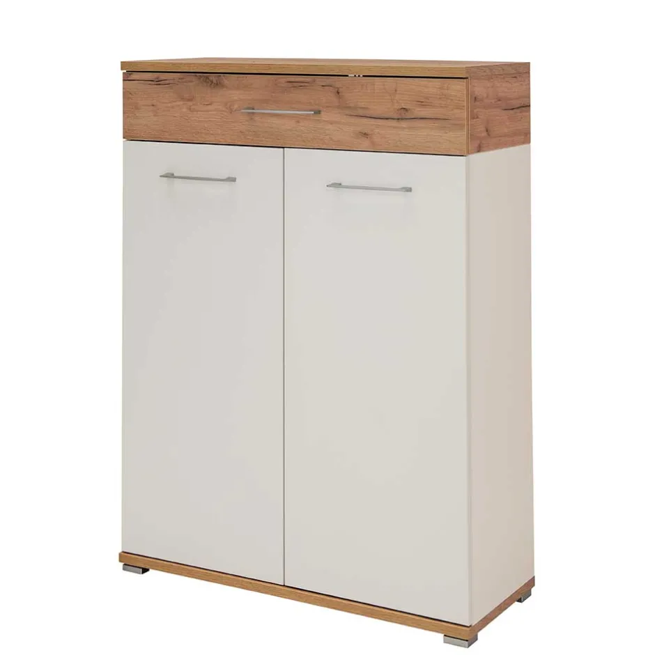 Wohnen 89cm Schuh-Kommode in Weiß & Eiche - Vicanossa